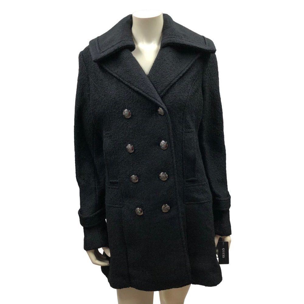 GUESS WOMEN DOUBLE BREASTED WOOL BLEND COAT LG NEW WITH TAG
